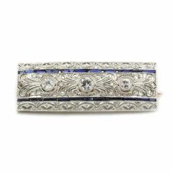 Broche Or, Platine, diamants & saphirs