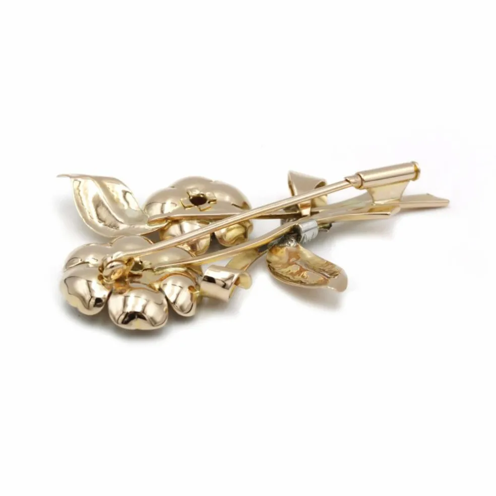 Broche or, platine, diamants, rubis