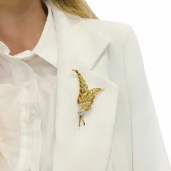 Broche, or rose, platine, diamant.