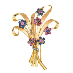 Broche Or rose Rubis, Saphir, Diamant