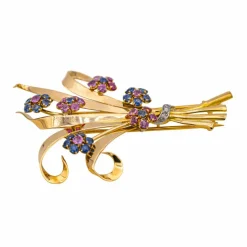 Broche Or rose Rubis, Saphir, Diamant