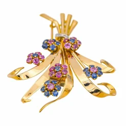 Broche Or rose Rubis, Saphir, Diamant
