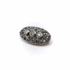 broche ou pendentif ovale en argent et diamant avec dos en or