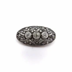 broche ou pendentif ovale en argent et diamant avec dos en or