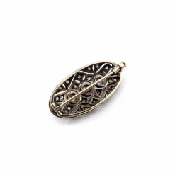 broche ou pendentif ovale en argent et diamant avec dos en or