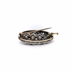 broche ou pendentif ovale en argent et diamant avec dos en or