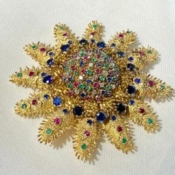 Broche Oursin saphirs & diamants et or jaune