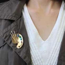 Broche palette du peintre pierres précieuses