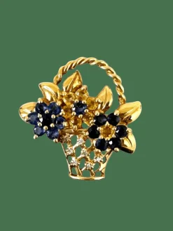 Broche Panier Fleuri diamants saphirs