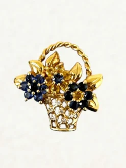 Broche Panier Fleuri diamants saphirs