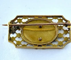 Broche panier fleuri émail bleu et blanc