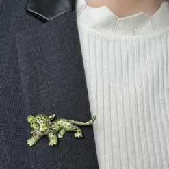 Broche panthère Or jaune Email Rubis Diamants