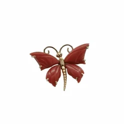 Broche papillon Or jaune Corail