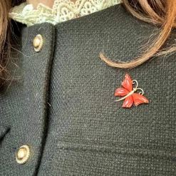 Broche papillon Or jaune Corail