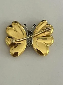 Broche Papillon or jaune et blanc diamants