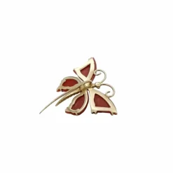 Broche papillon Or jaune Corail