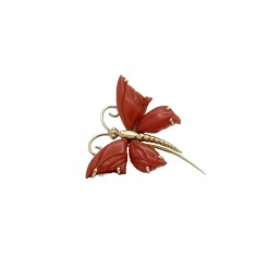 Broche papillon Or jaune Corail