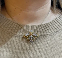 Broche Pendentif ancien or jaune, perles, diamants