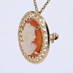 Broche pendentif camée et or ajouré