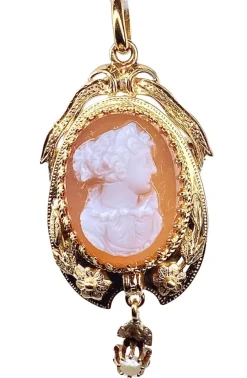 Broche pendentif Camée Perles Epoque Napoléon III