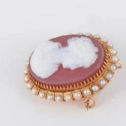 Broche Pendentif Camée Perles