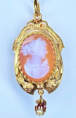 Broche pendentif Camée Perles Epoque Napoléon III