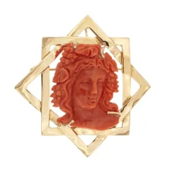 Broche pendentif en or rose avec corail