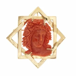 Broche pendentif en or rose avec corail