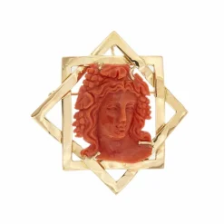 Broche pendentif en or rose avec corail