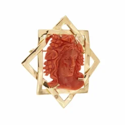 Broche pendentif en or rose avec corail