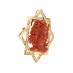 Broche pendentif en or rose avec corail