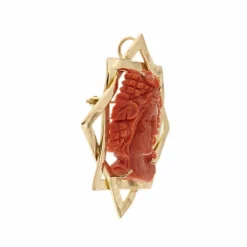 Broche pendentif en or rose avec corail