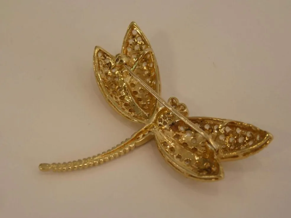 Broche Pendentif Libellule, Or Jaune & Diamants