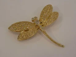 Broche Pendentif Libellule, Or Jaune & Diamants