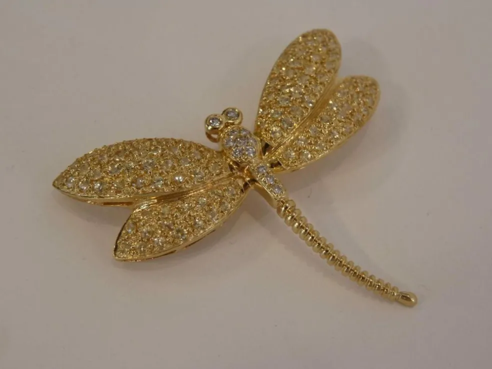 Broche Pendentif Libellule, Or Jaune & Diamants