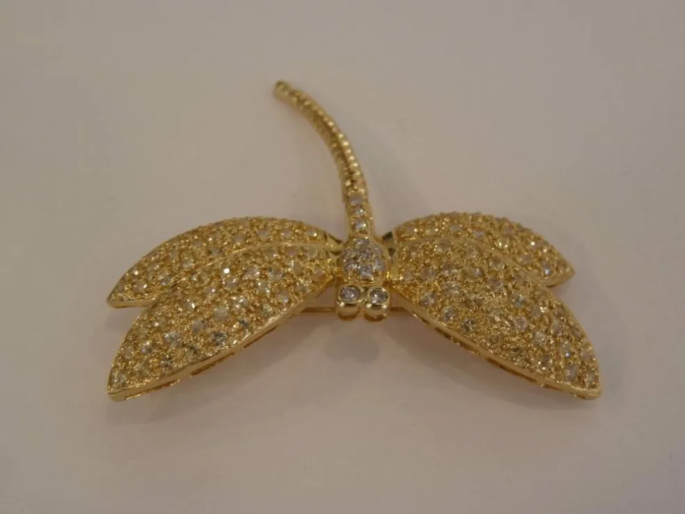 Broche Pendentif Libellule, Or Jaune & Diamants
