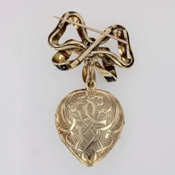 Broche pendentif médaillon émail noir diamants Napoléon III