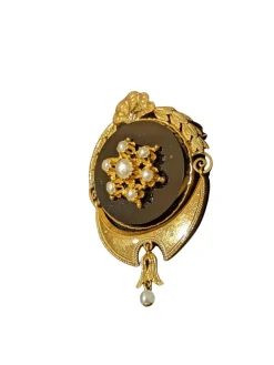 Broche Pendentif Onyx et Perles