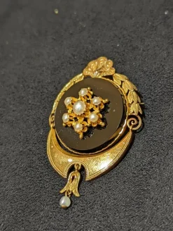 Broche Pendentif Onyx et Perles