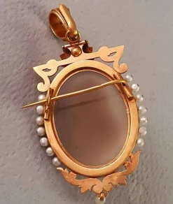 Broche- Pendentif or camée agate- 19ème siècle - Napoléon III