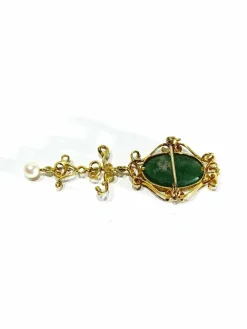 Broche Pendentif Or, Jade et Perle