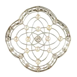 Broche perles fines et diamants Belle Epoque