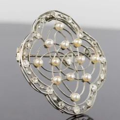 Broche perles fines et diamants Belle Epoque