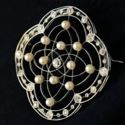 Broche perles fines et diamants Belle Epoque