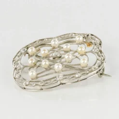 Broche perles fines et diamants Belle Epoque