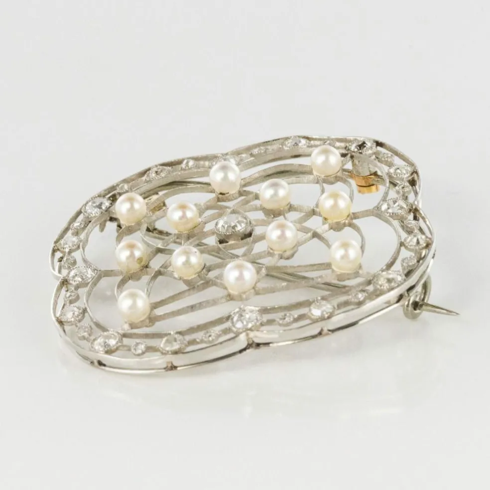 Broche perles fines et diamants Belle Epoque