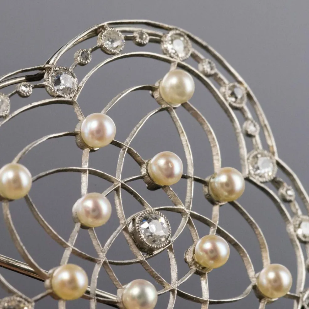Broche perles fines et diamants Belle Epoque