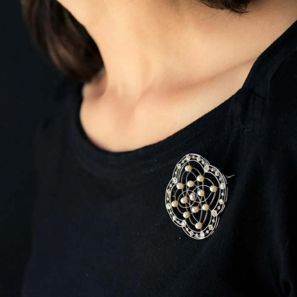 Broche perles fines et diamants Belle Epoque