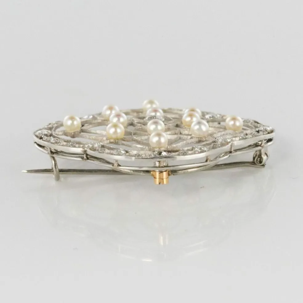 Broche perles fines et diamants Belle Epoque
