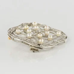 Broche perles fines et diamants Belle Epoque